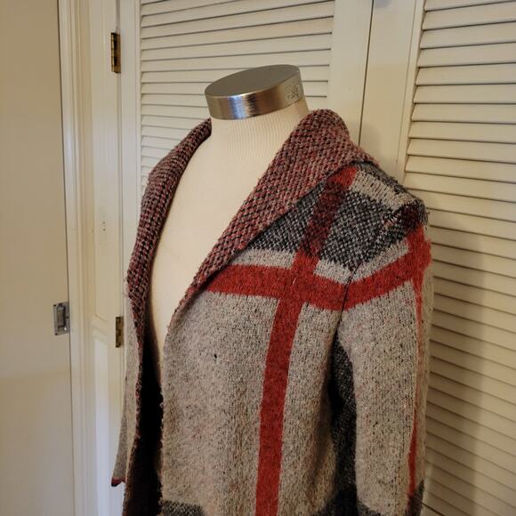 Plaid Hooded Longline Cardigan Joseph A Soft Knit Open Front Womens M - Picture 2 of 7